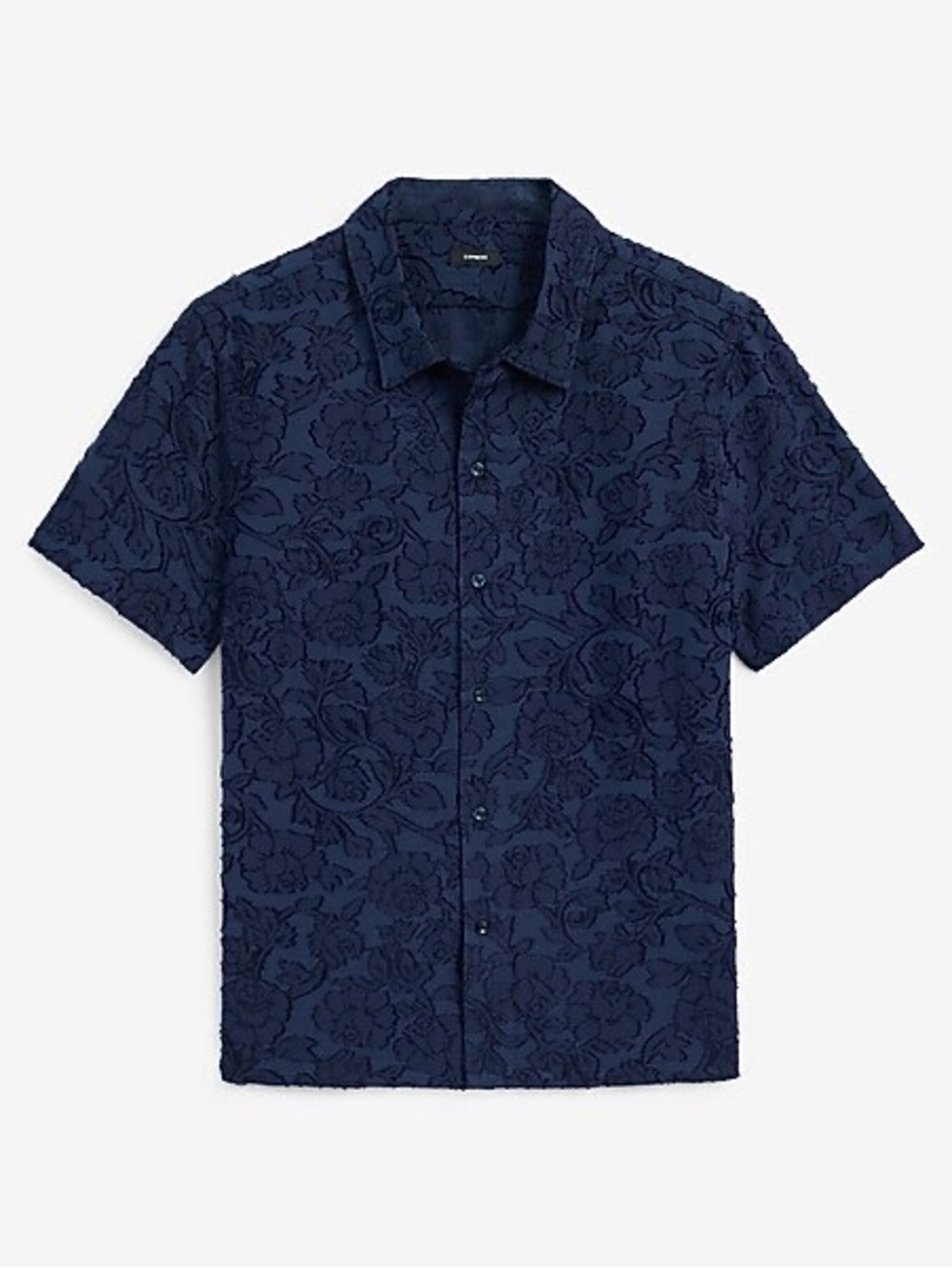 Express Men’s Navy Textured Floral Short-Sleeve Button-Up Shirt
